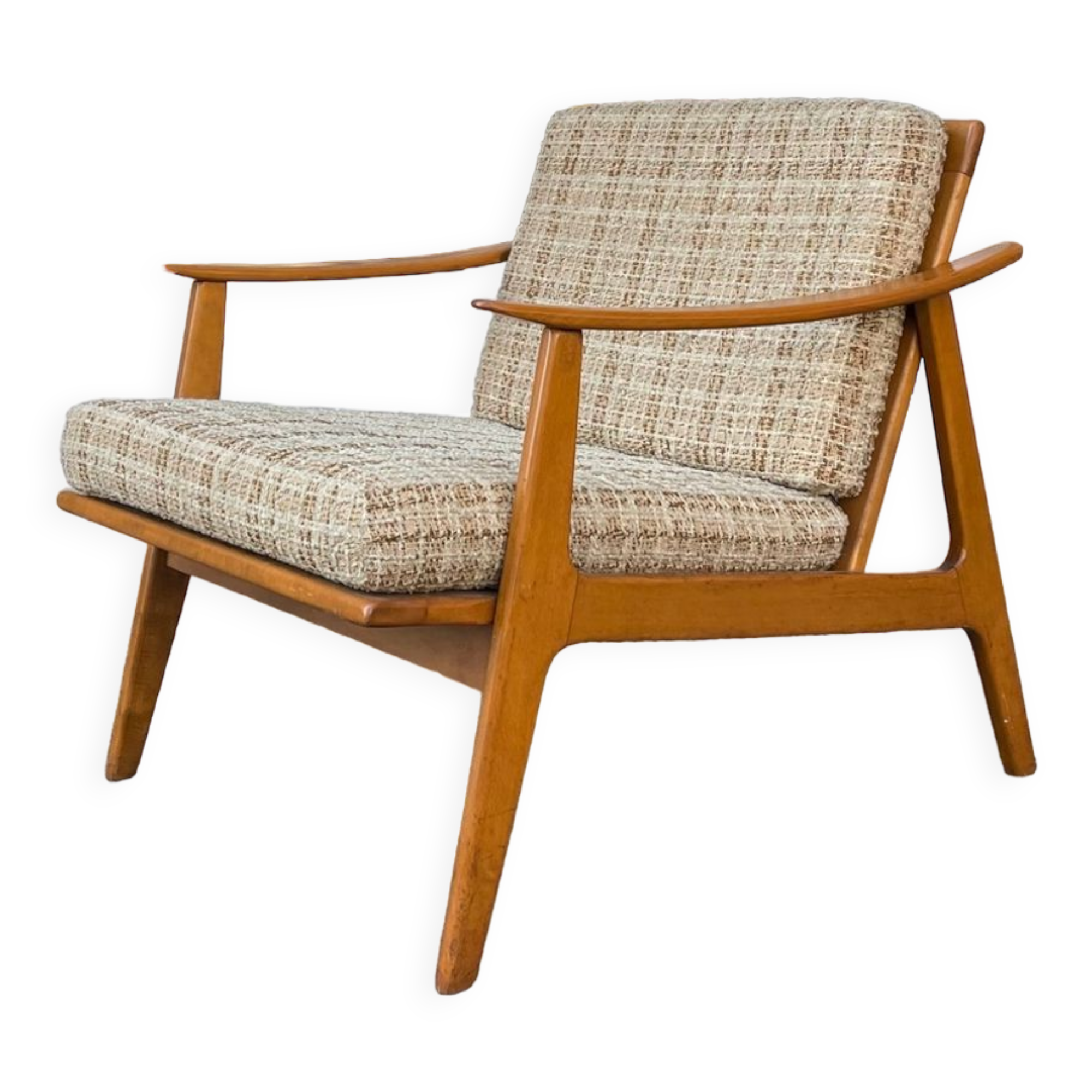 Scandinavian armchair in wood and wool 60s