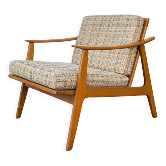 Fauteuil scandinave en bois et laine années 60