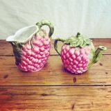 Raspberry barbotine pitcher and teapot