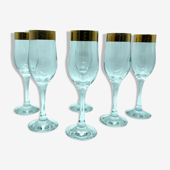 6 flutes glasses in champagne bordered gold cristalleria fratelli fumo