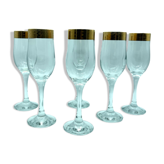 6 flutes glasses in champagne bordered gold cristalleria fratelli fumo