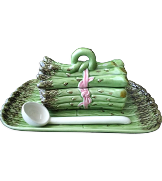 Service à asperges, plat et saucière en céramique fabrication portugaise
