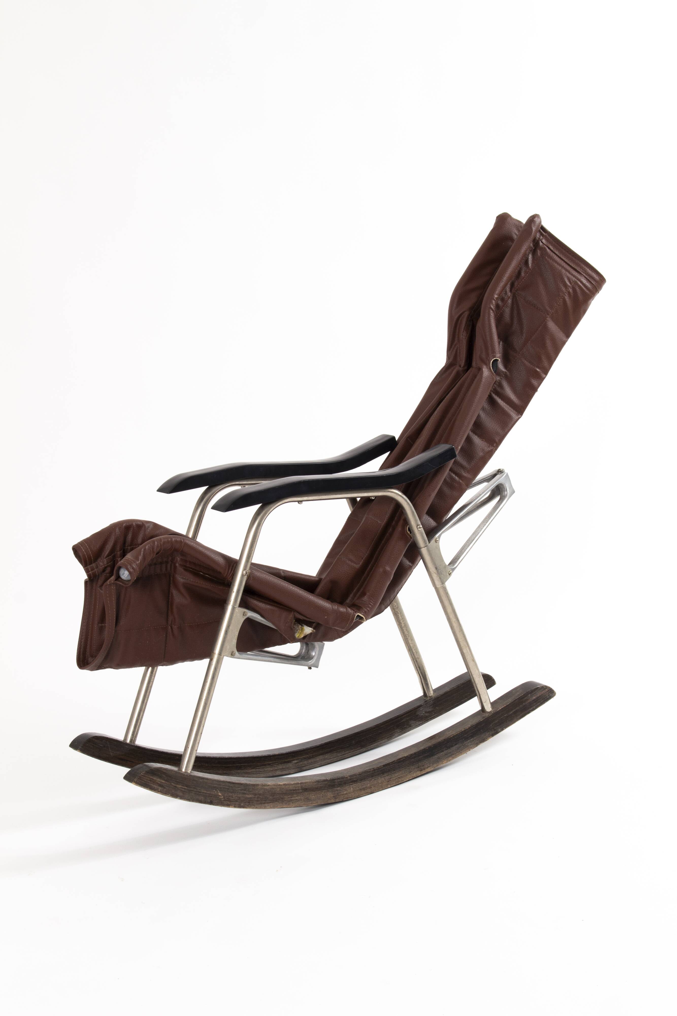 Design Leather Folding Rocking Chair by Takeshi Nii, 1950s