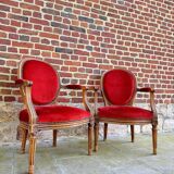 Paire De Fauteuils Médaillon De Style Louis XVI XIX Eme Siècle