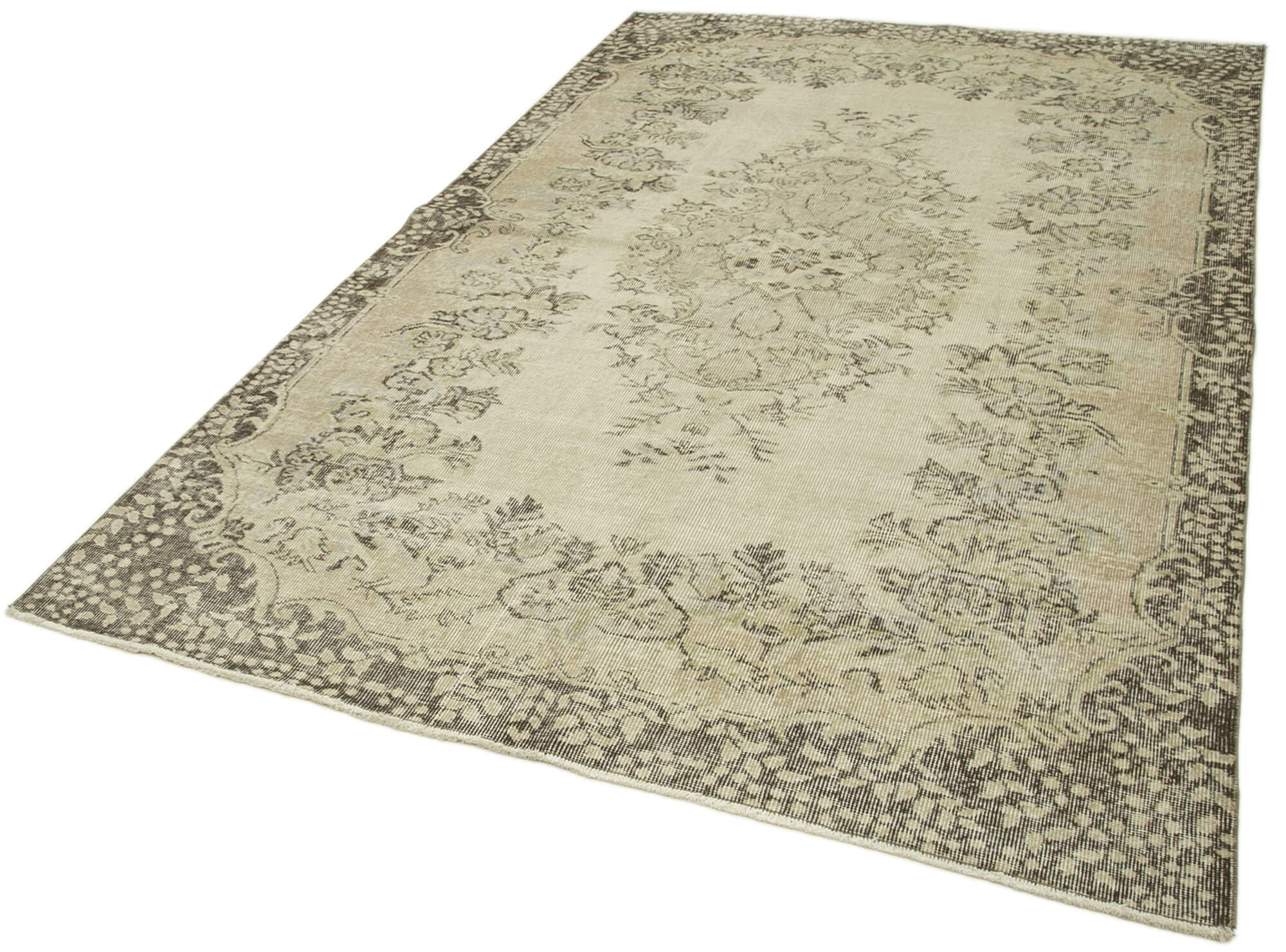 Handmade antique oriental beige rug 177 cm x 276 cm