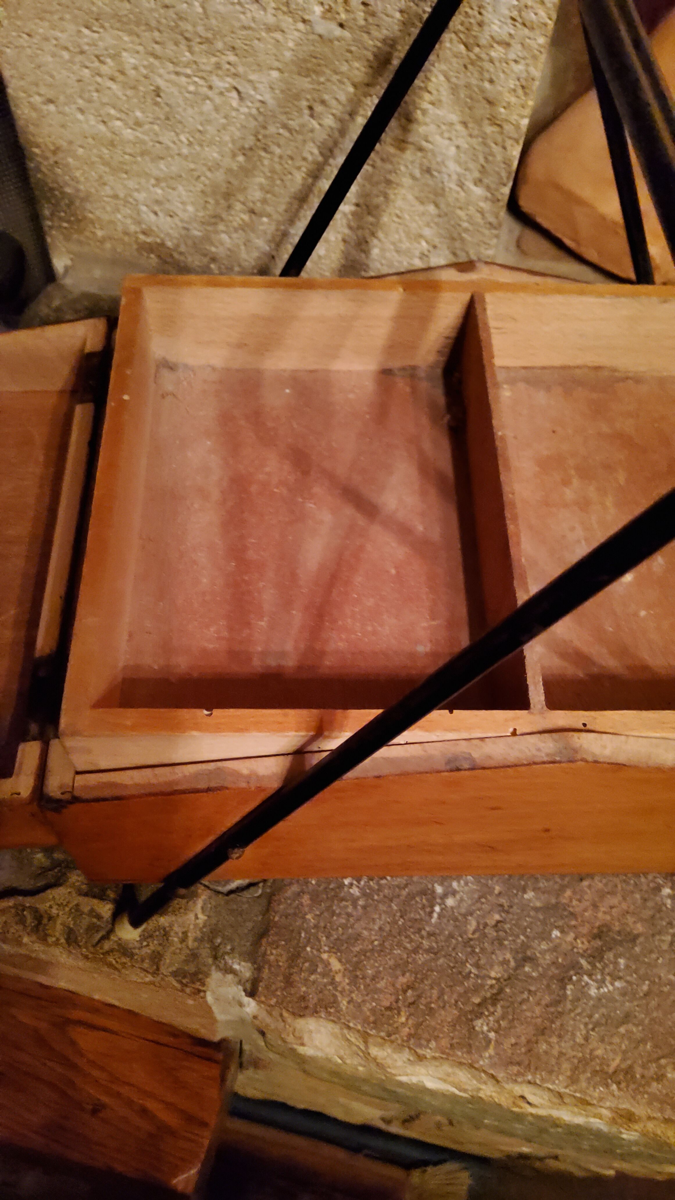 Sewing box from the 50s in wood and black metal