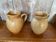 Pair antique cnp village beige & cream stoneware pitchers vintage