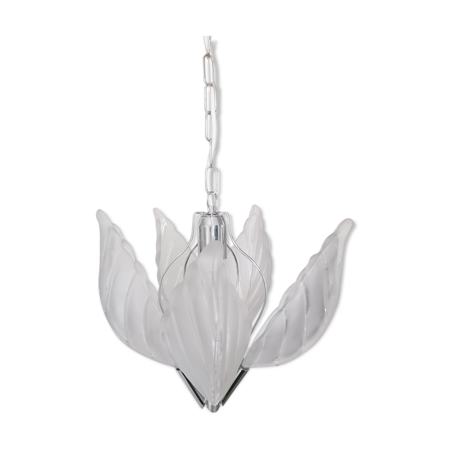 Chrome metal chandelier and glass plate