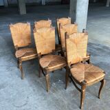 Dining chairs with rush made of oak wood, France 1950s, Set of 6