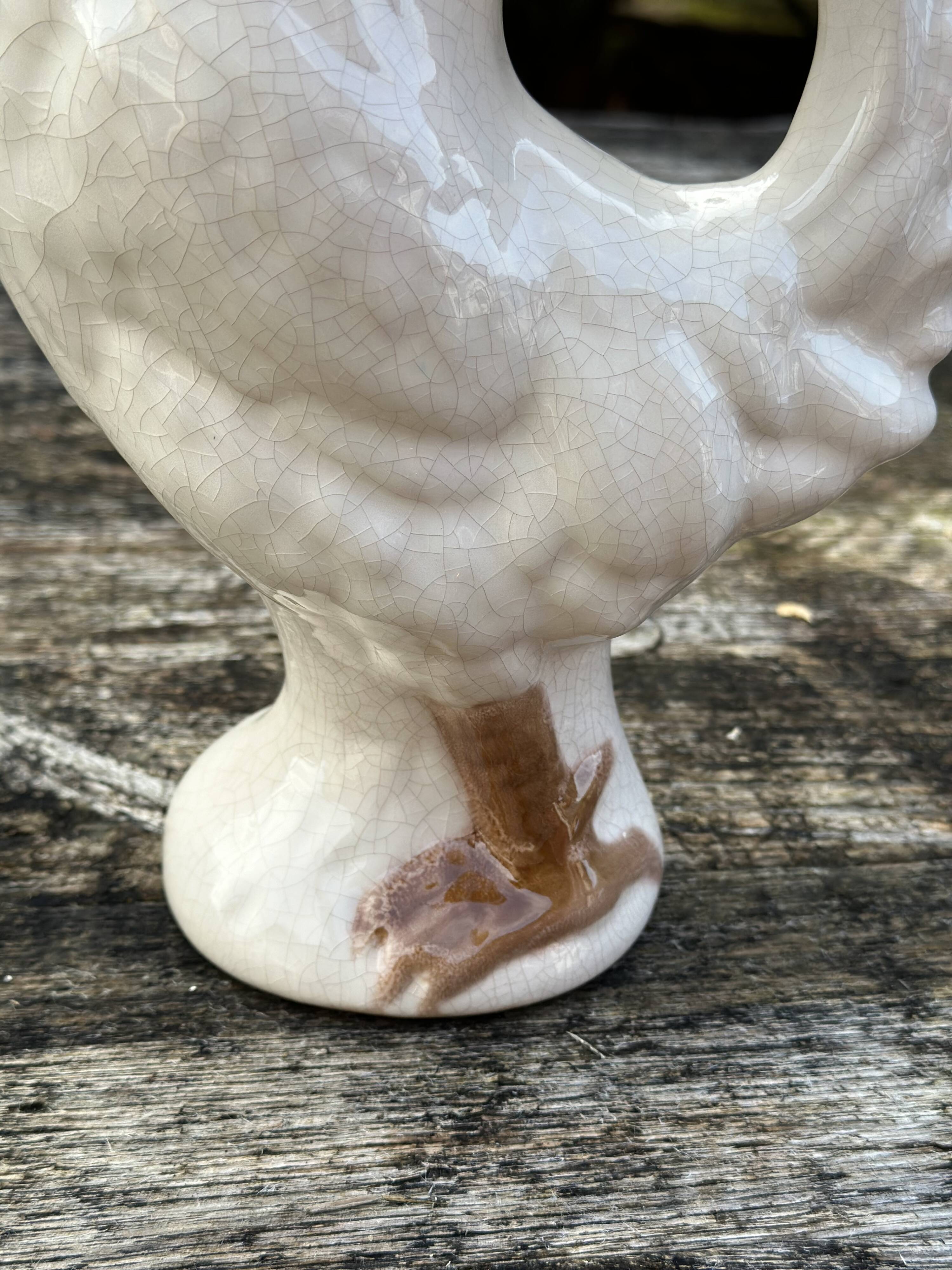 Rooster pitcher in cracked ceramic Art Deco style