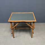 Bamboo side table with mirror top from France, 1940s