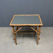 Bamboo side table with mirror top from France, 1940s