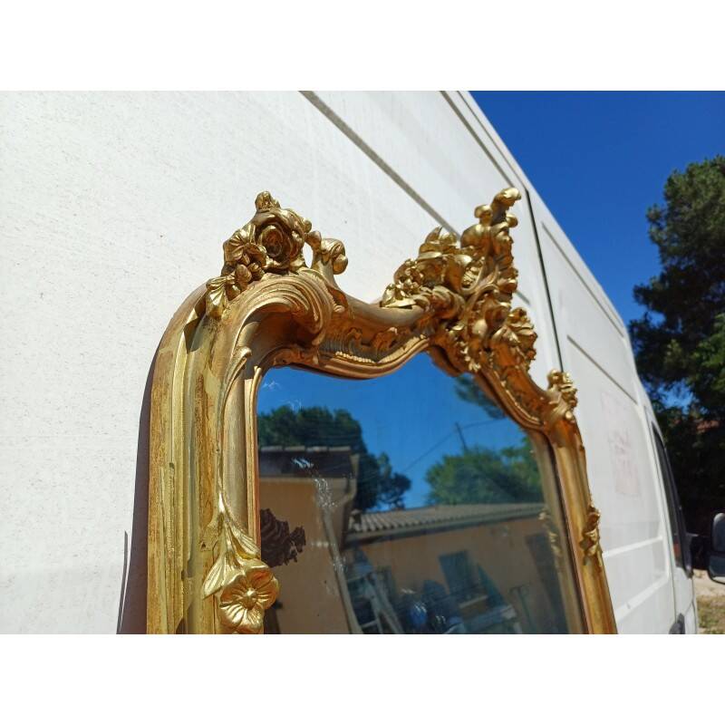 Miroir de cheminée 19ème bois et stuc doré