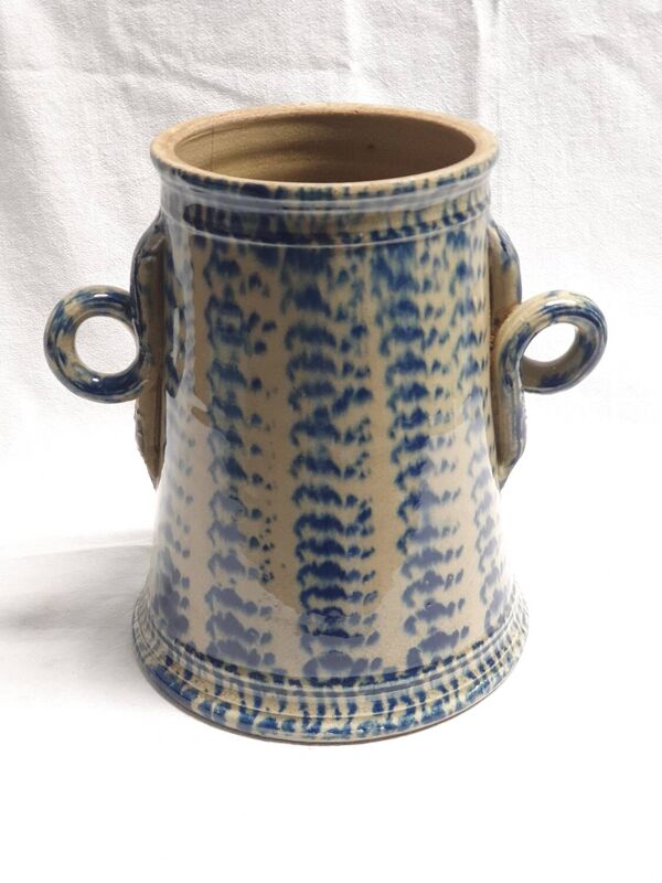 Vinaigrier ancien en grès vernissé – décor bleu éponge – vers 1880–192