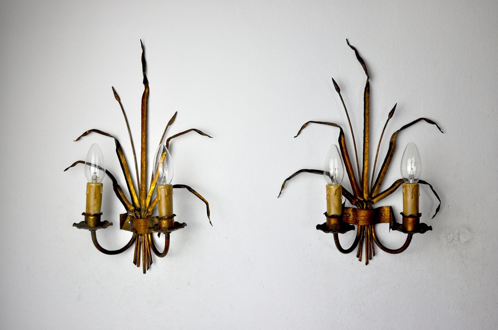 Pair of floral wall lamps by Ferro Arte, Spain, 1960