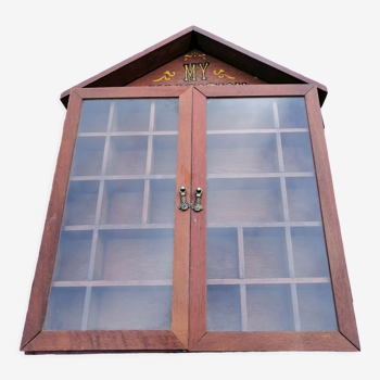 Vitrine pour miniature style chalet en bois vintage mural