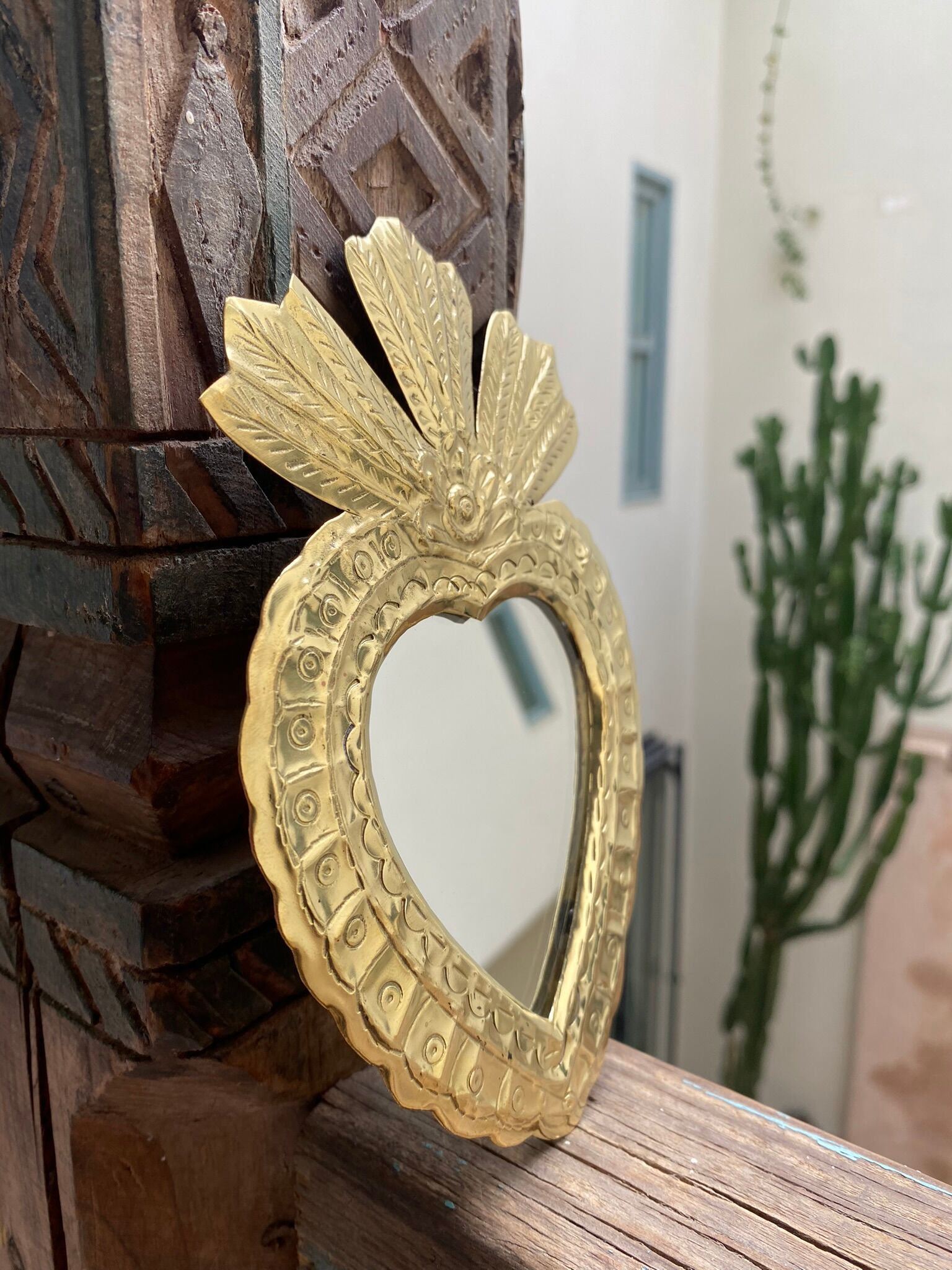 Brass heart mirror type ex-voto kalbi