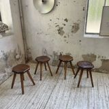 Pine stools with curved seat from the 50s