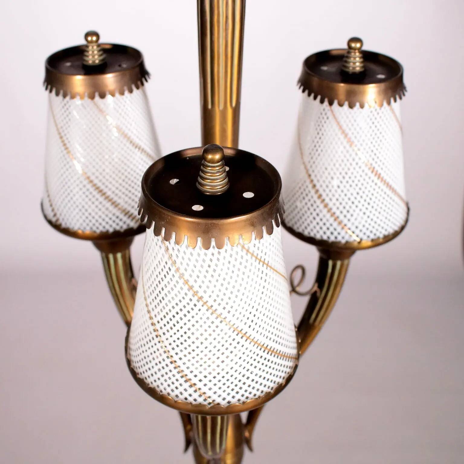 Brass and filigree glass ceiling light, Italian production from the 1940s.