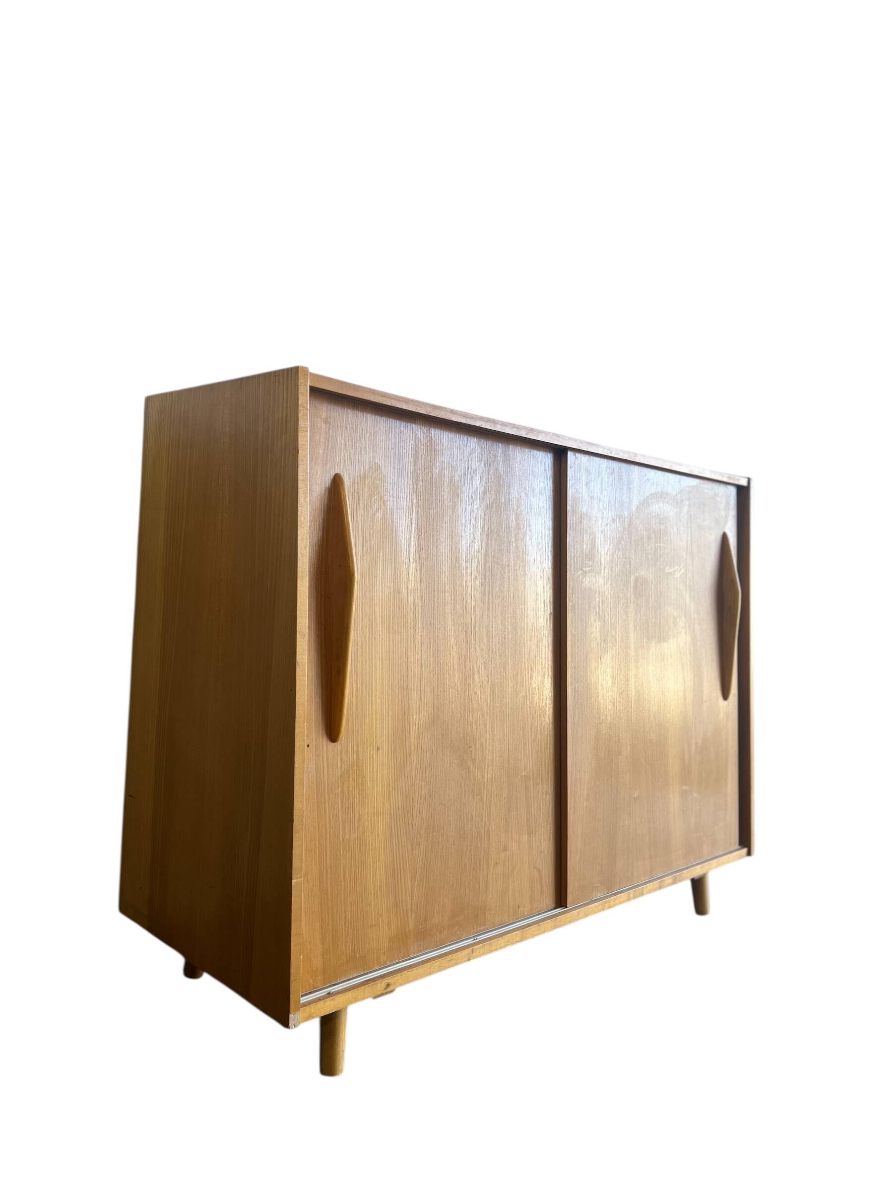 Vintage wooden shoe cabinet with sliding doors