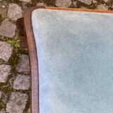 Vintage Louis XV chair made of carved solid wood with blue velvet fabric.