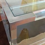 Table basse lucite, verre et métal années 80