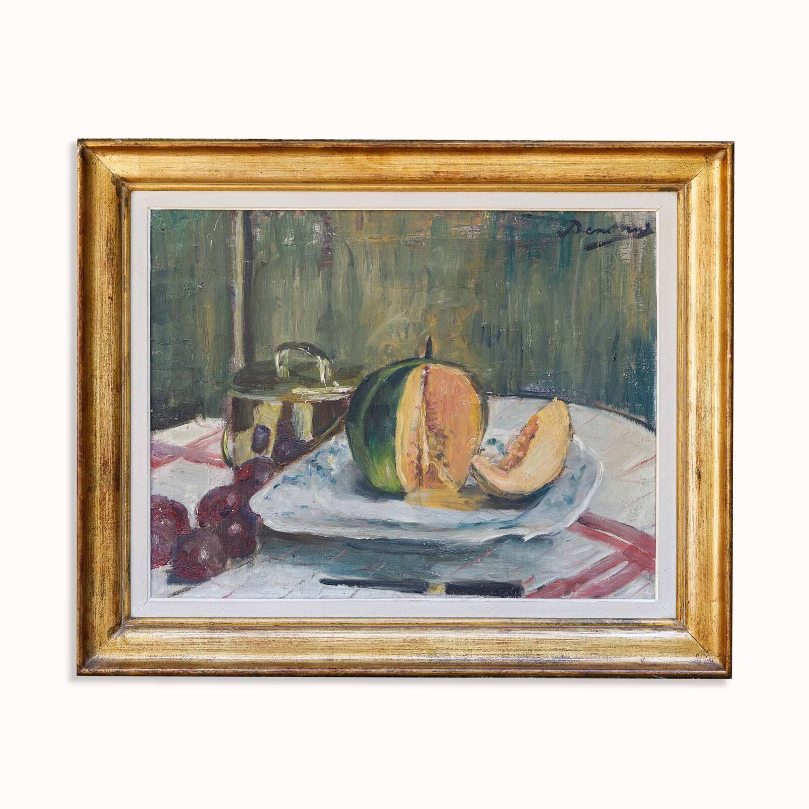 Set of oil paintings "Asparagus & eggs" and "Melon" by Alexandre Denonne