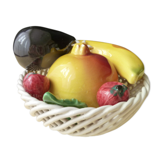 Ceramic basket with trompe oeil fruit