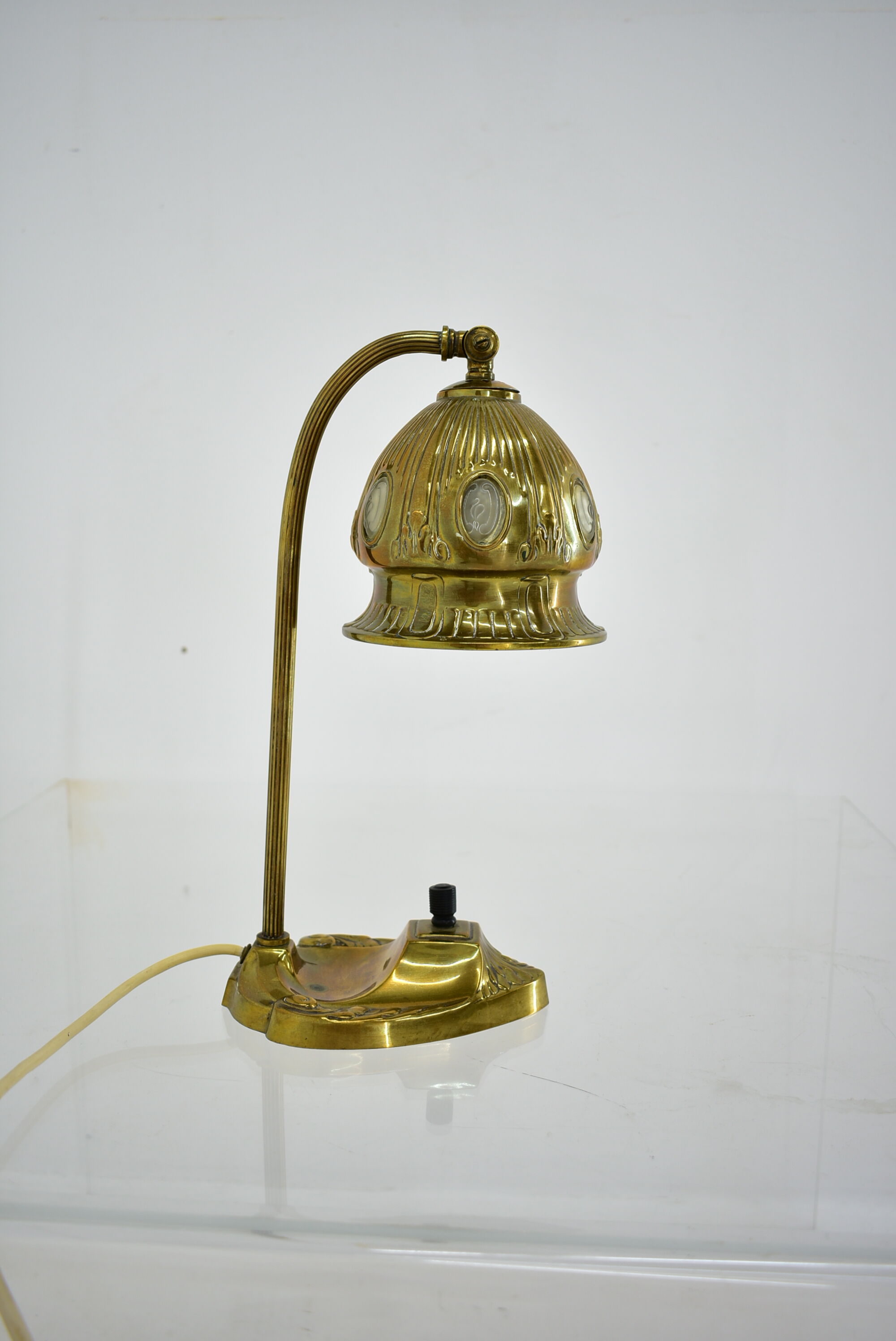 Brass Glass Vintage Table Lamp Style Vienna Secession, 1930s, Austria
