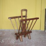 Vintage brutalist wooden magazine rack, magazine holder, newspaper, magazine.