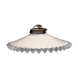 White opaline glass hanging lamp ruffle transparent vintage 1940/1950