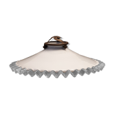 White opaline glass hanging lamp ruffle transparent vintage 1940/1950