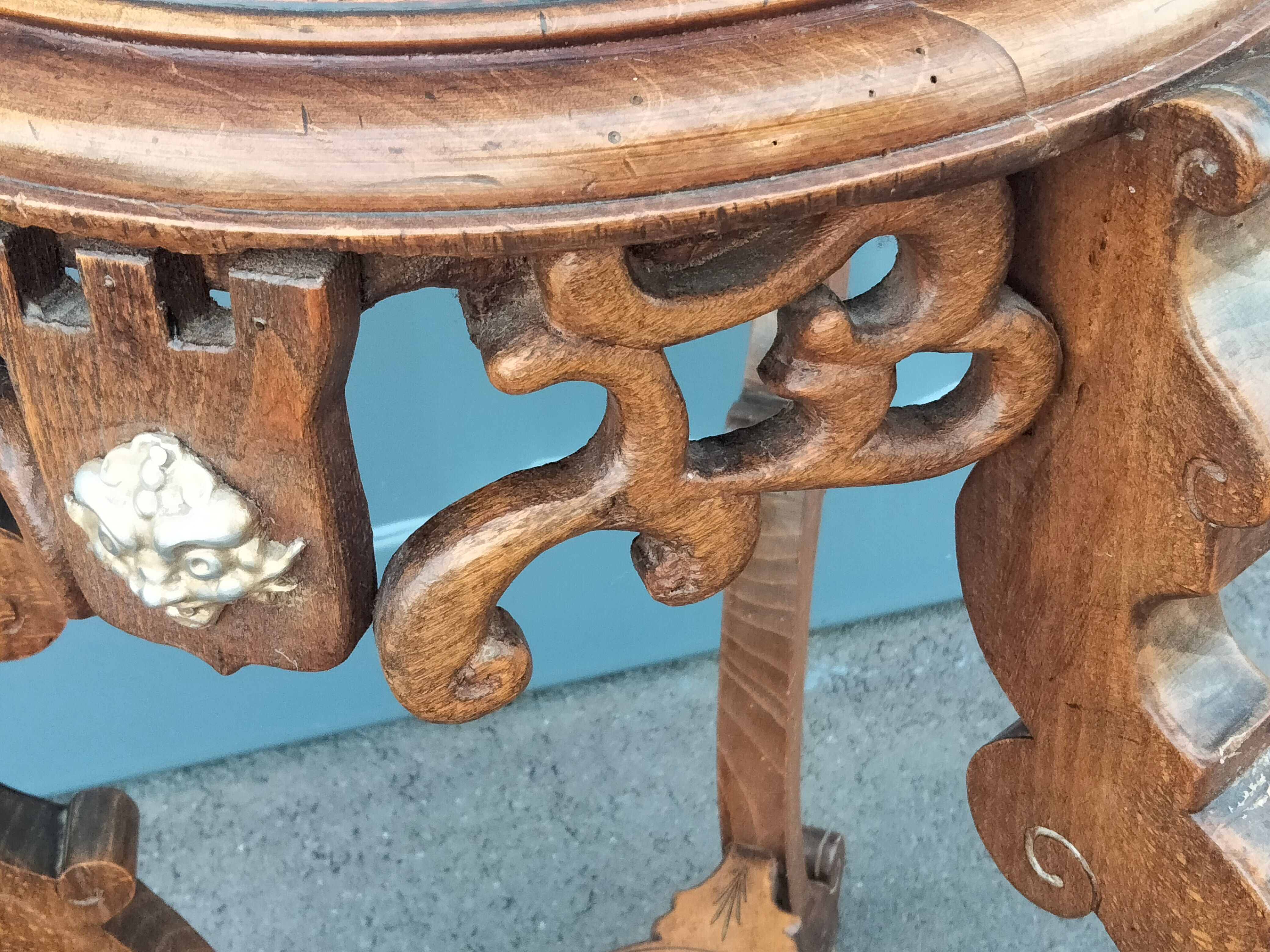 Pedestal table in old natural wood late nineteenth century