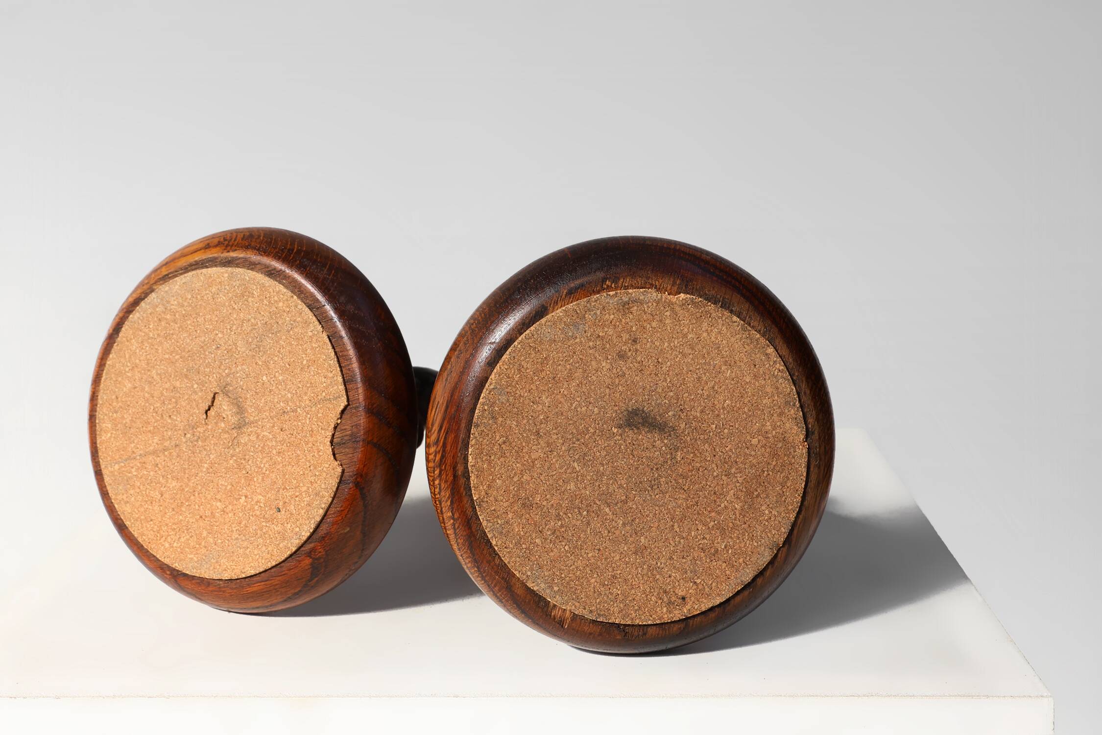 Pair of French Barley Twist candlesticks in wood with silver-plated bobeche