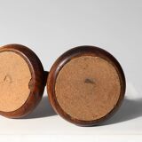 Pair of French Barley Twist candlesticks in wood with silver-plated bobeche