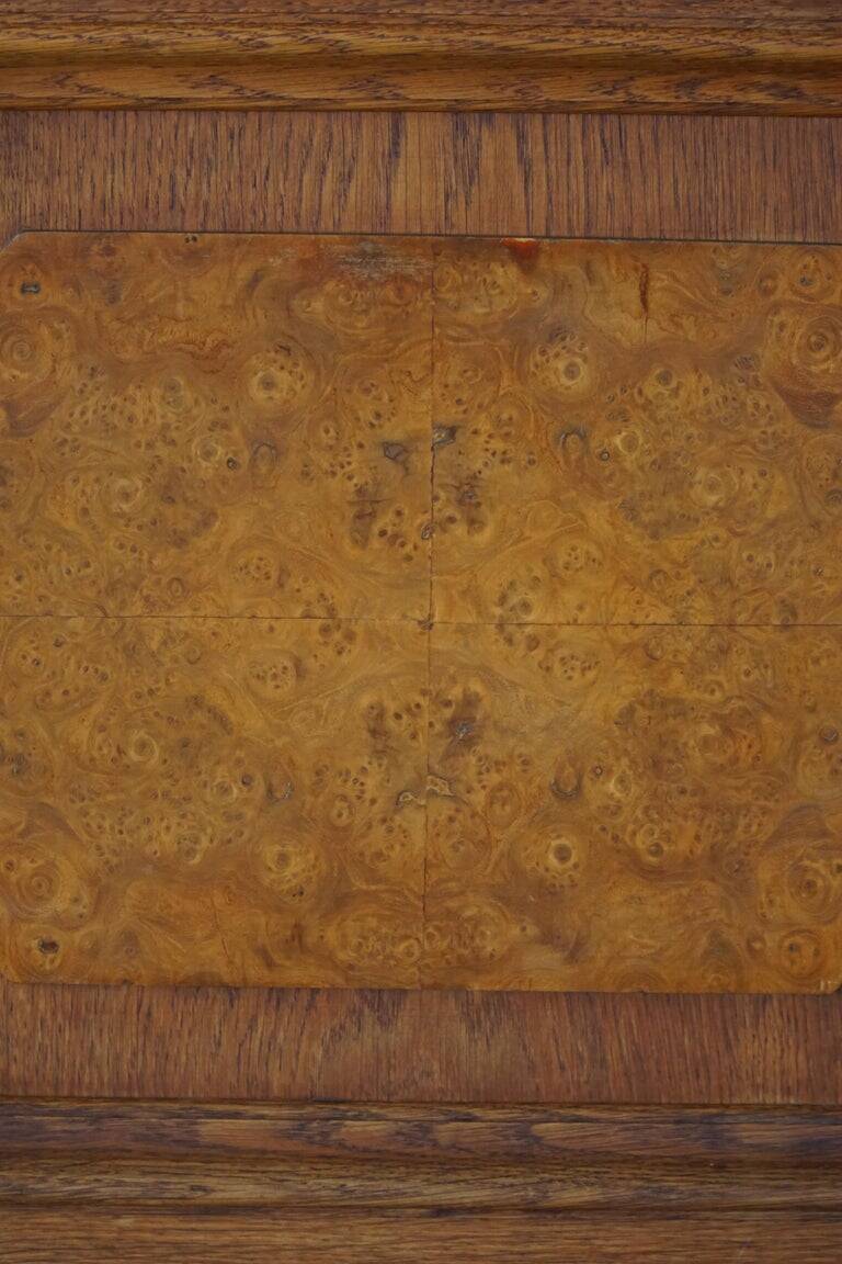 Classic sculptural Danish wardrobe in oak veneer and burl wood, 1950s.