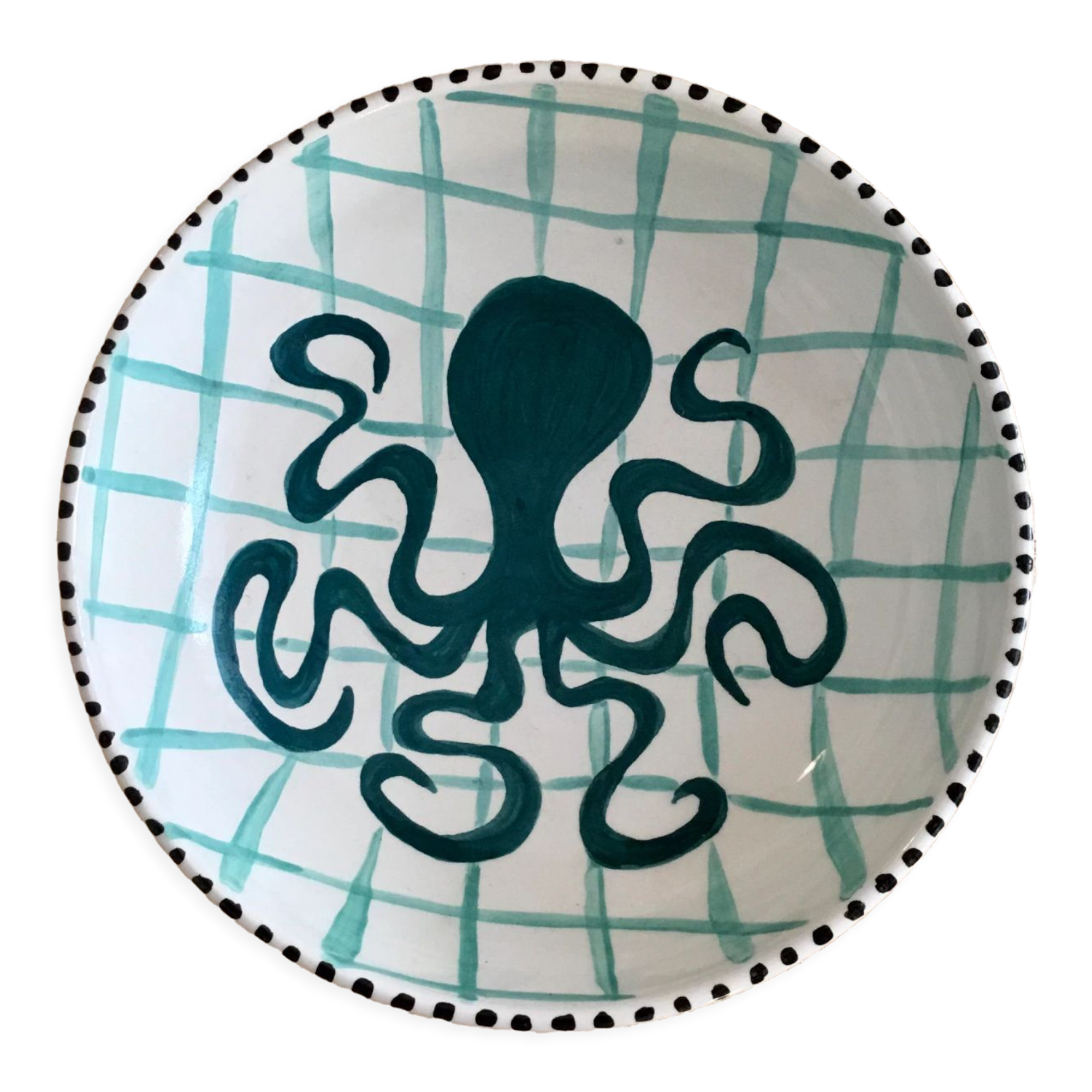 Hand-painted glazed ceramic salad bowl