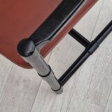 1970s, set of 2 Finnish armchairs by Lepokalusto, original condition, birch wood, leather.