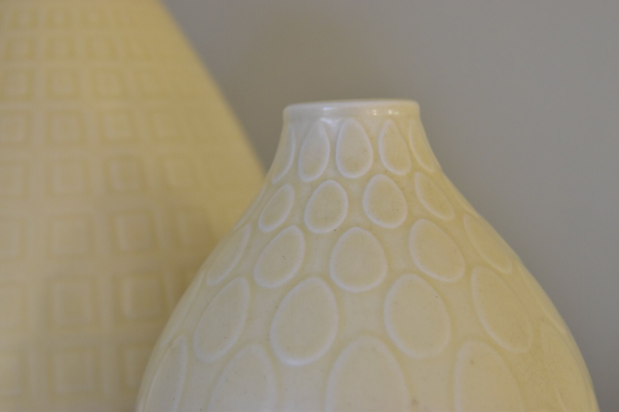 Set of two Nils Thorsson Yellow Faience Marselis Vase Aluminia Royal Copenhagen