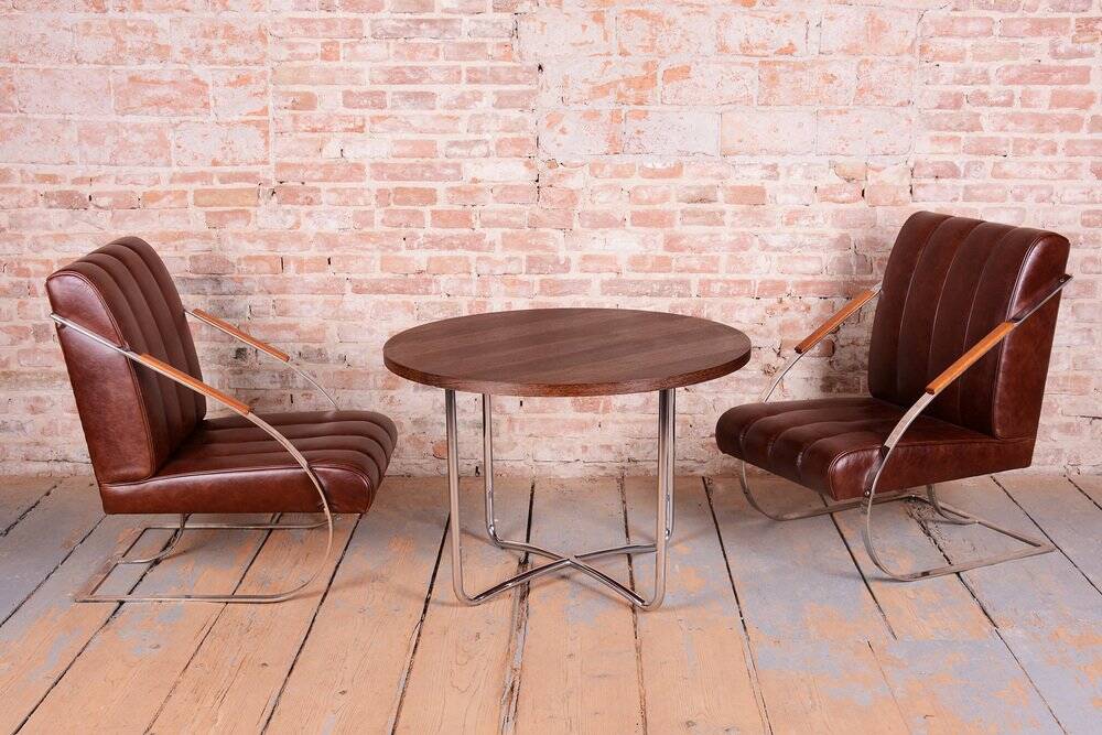 Bauhaus Round Coffee Table in Beech and Wenge, Czech, 1930s