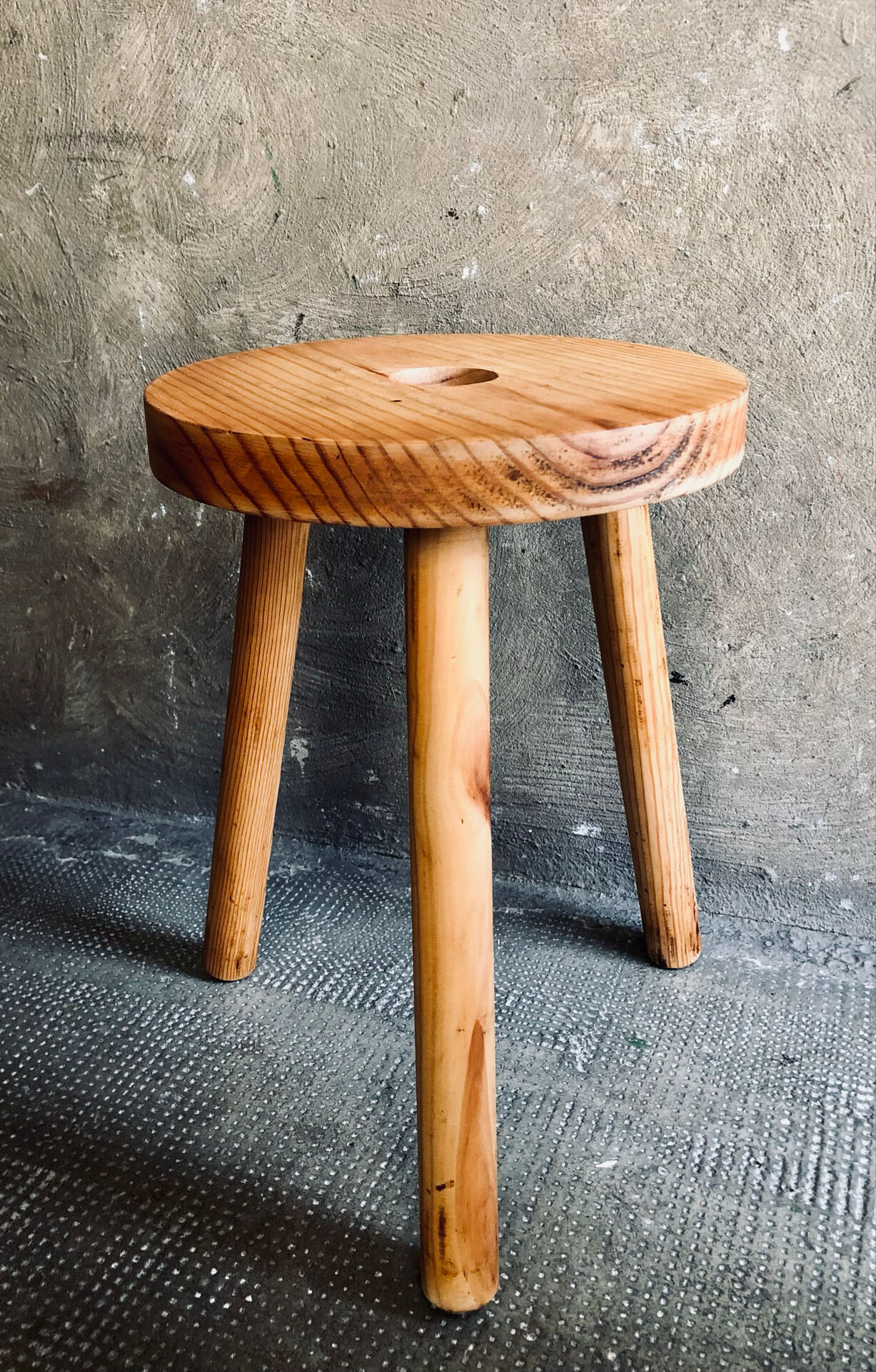 Vintage Scandinavian design solid pine tripod stool
