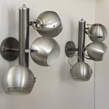 Pair of vintage adjustable wall lights, chrome and brushed metal, France 1970