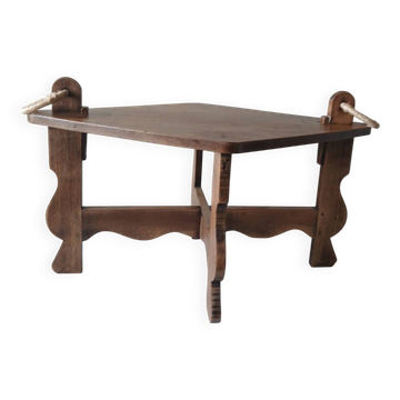 Brutalist coffee table from the 1950s – Solid oak – Handmade assembly
