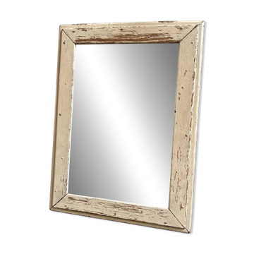 Beige wooden rectangular mirror 42 x 31 cm