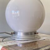 Ceiling light or wall light with white opaline glass globe, 15 cm, aluminium rose.