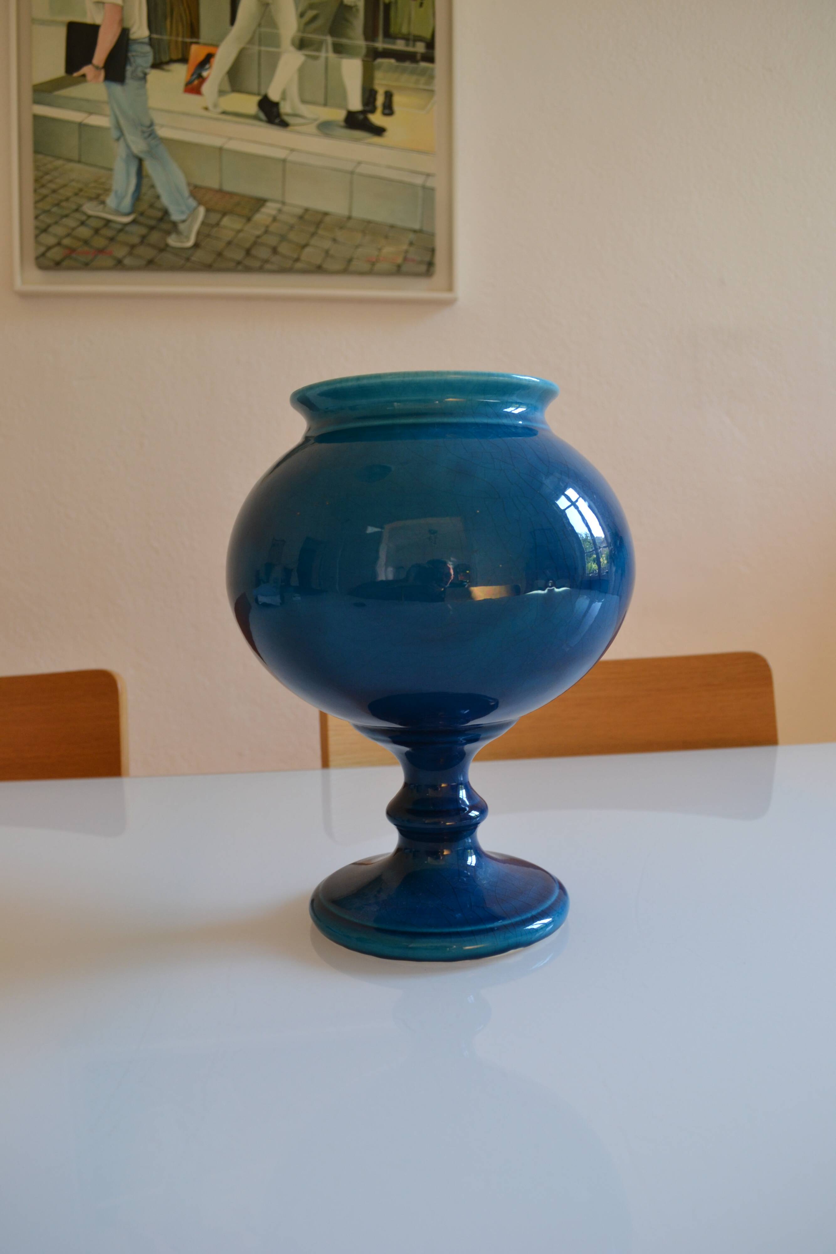 Vase bleu céramique craquelé  H : 28 cm