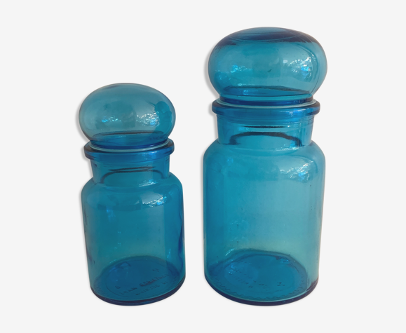 2 Jars Of Belgian Apothecary In Blue Glass Selency 2 Jars Of Belgian Apothecary In Blue Glass Selency