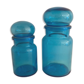 2 jars of Belgian apothecary in blue glass