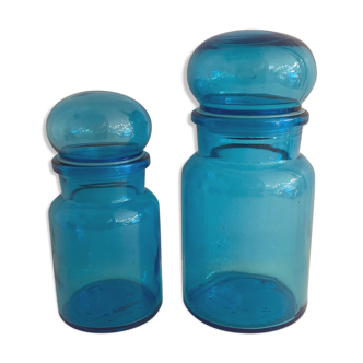 2 jars of Belgian apothecary in blue glass