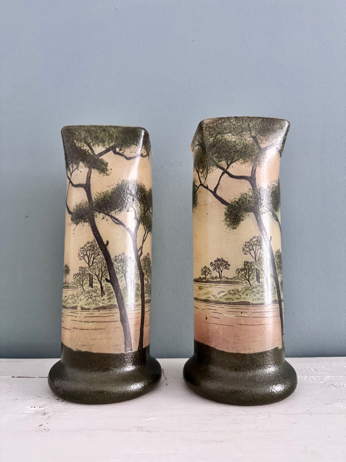 Pair of Legras 1900 enamelled glass vases